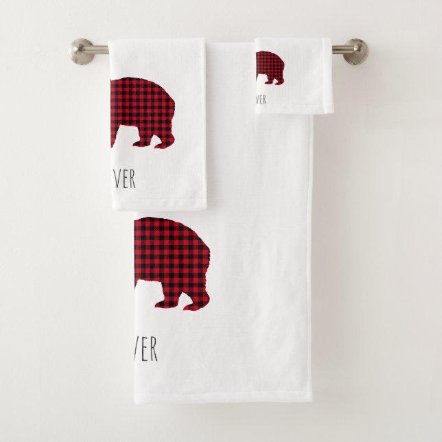 Bear Plaid Tartan Name Christmas Bath Towel Set (Insitu)