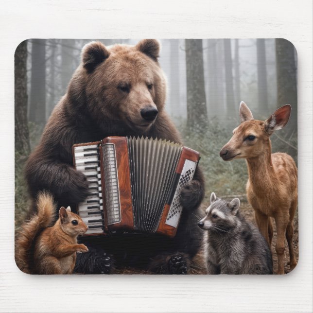 Bear Playing Accordion for Forest Friends Mouse Mat (Front)