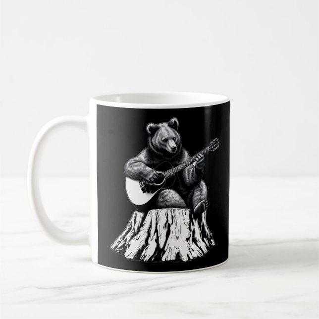 Bear Playing Acoustic Guitar - Black Coffee Mug (Left)