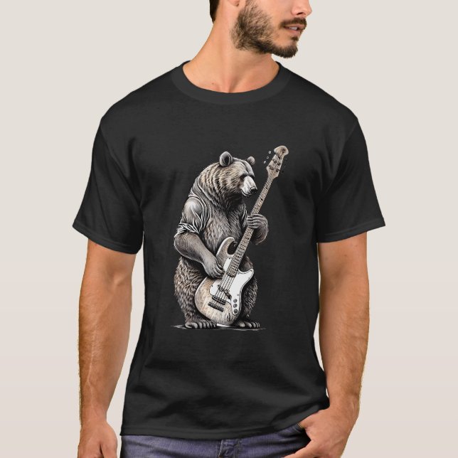 Bear Playing Bass Guitar Bear Guitarist Music T-Shirt (Front)
