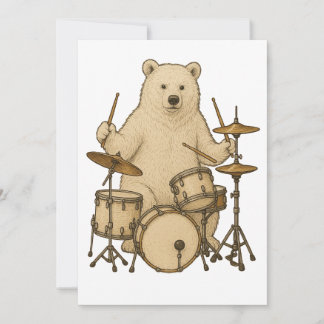Bear playing drums drummer drumming  invitation