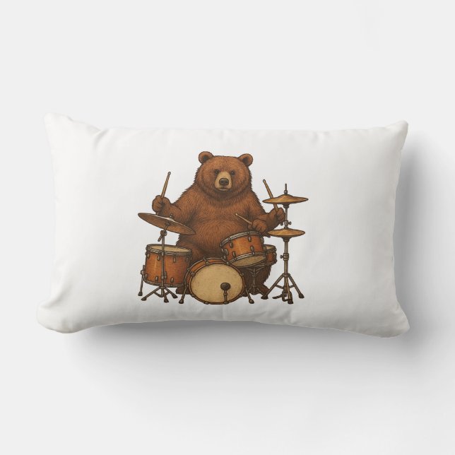 Bear playing drums drummers drumming  lumbar cushion (Front)