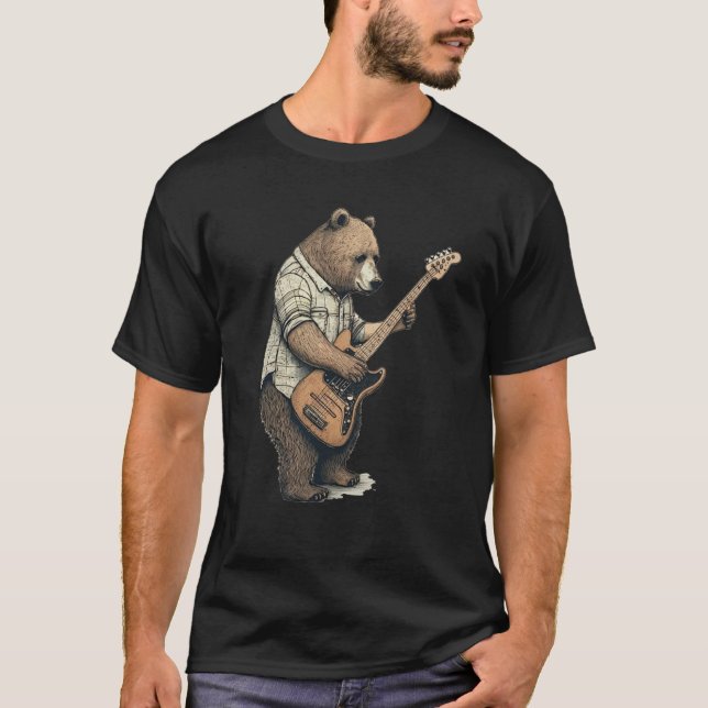 BEAR PLAYING GUITAR Guitarist Bear Electric Bass G T-Shirt (Front)