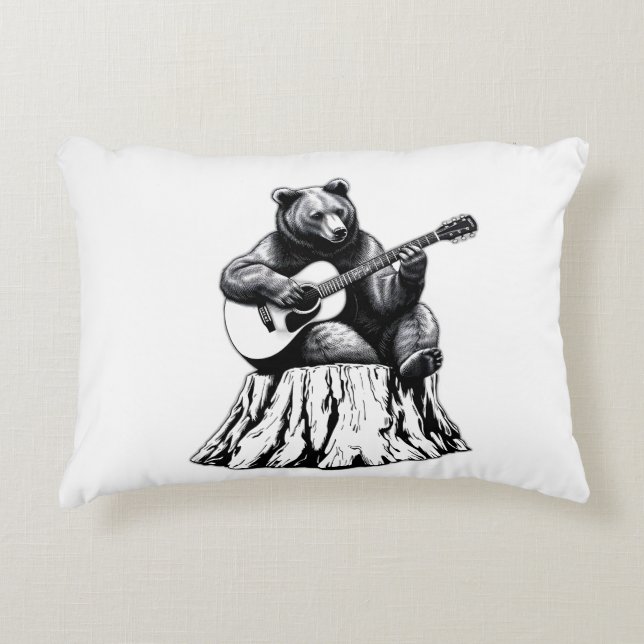 Bear Playing Guitar Rectangle Accent Pillow (Front)