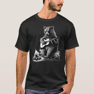 Bear Playing Guitar Rock on Campfire Bear T-Shirt