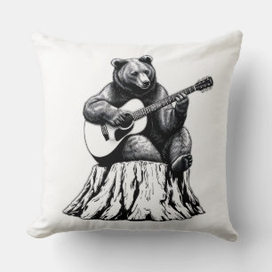 Bear Playing Guitar Throw Pillow – Music Vibe