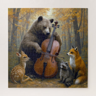 Bear Playing the Cello in Autumn Woods Jigsaw Puzzle