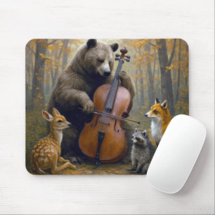 Bear Playing the Cello in Autumn Woods Mouse Mat