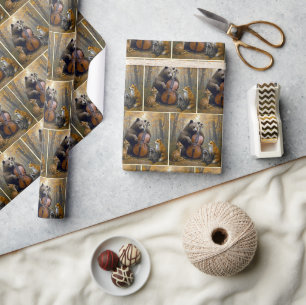 Bear Playing the Cello in Autumn Woods Wrapping Paper