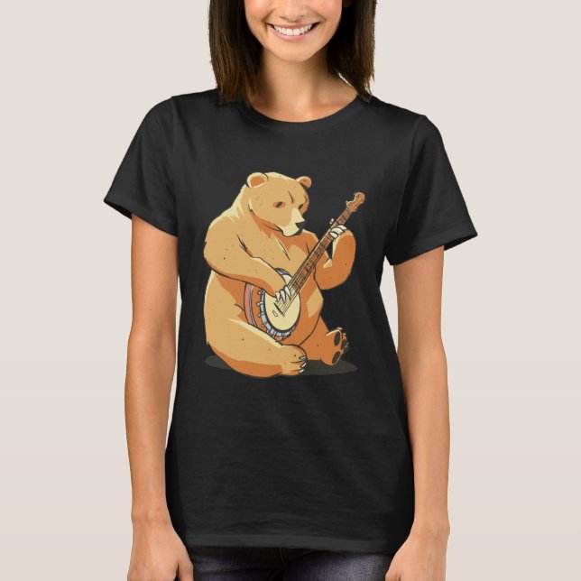 Bear plays guitar with instrument for bear friends T-Shirt (Front)