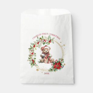 Bear Poinsettia Foliage Baby's First Christmas Favour Bags