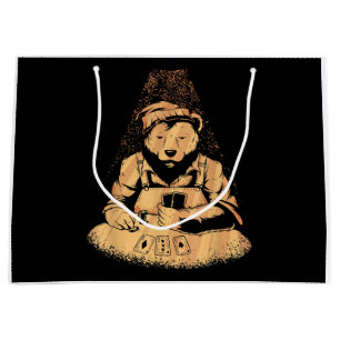 Bear Poker Player Playing Cards Lucky Gambler Large Gift Bag