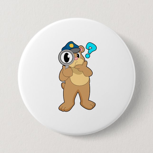 Bear Police officer Magnifying glass 7.5 Cm Round Badge (Front)
