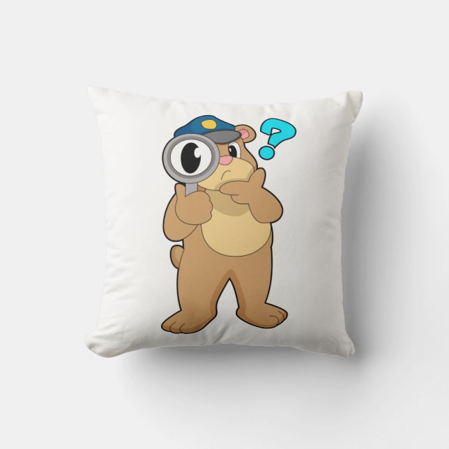 Bear Police officer Magnifying glass Cushion (Front)