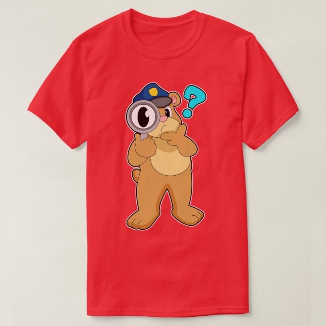 Bear Police officer Magnifying glass T-Shirt (Design Front)
