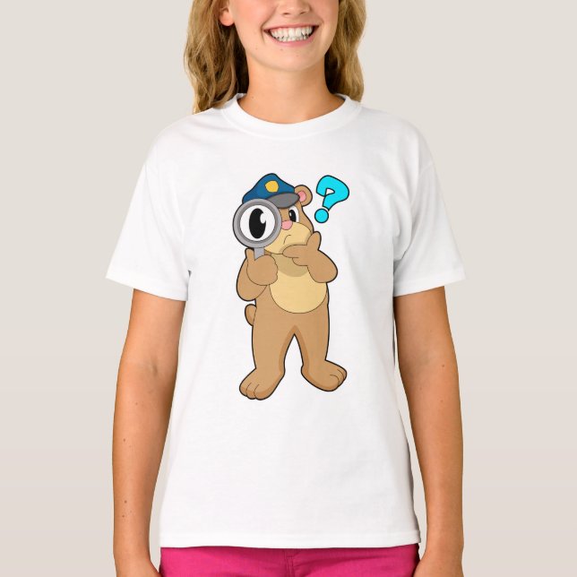 Bear Police officer Magnifying glass T-Shirt (Front)