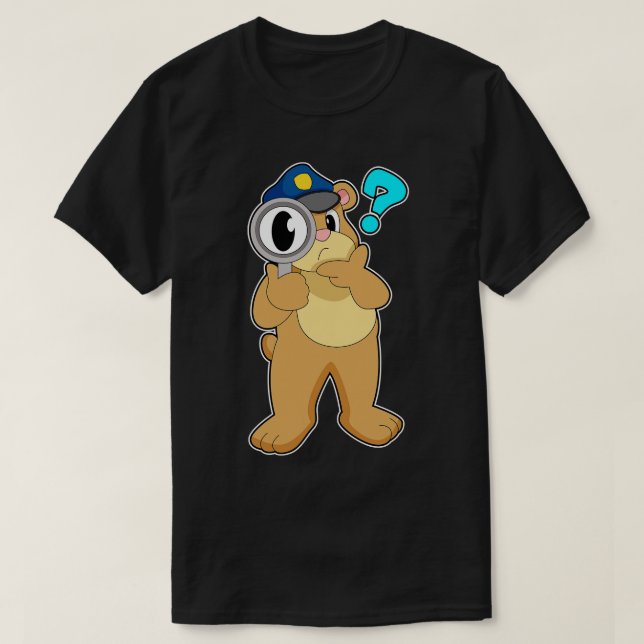 Bear Police Officer Magnifying Glass  T-Shirt (Design Front)