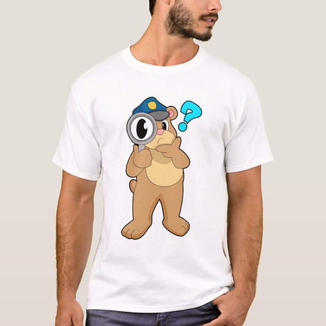 Bear Police officer Magnifying glass T-Shirt (Front)