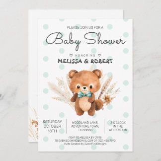 Bear Polka Baby Boy Shower Invitation