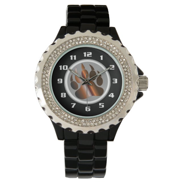 Bear Pride Black& White BROWN STEEL Bear Paw Watch (Front)