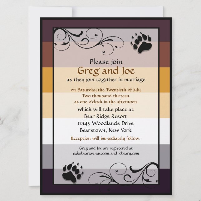 Bear Pride Custom Gay Wedding Invitations (Front)