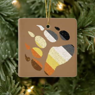 Bear Pride Distressed Paw Ceramic Ornament