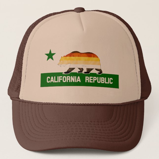 Bear Pride Flag Bear on California Republic Trucker Hat (Front)
