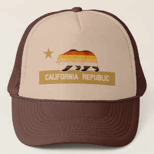 Bear Pride Flag Bear on California Republic Trucker Hat