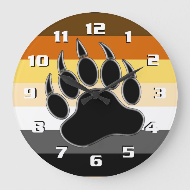 Bear Pride Flag Bear Paw Large Clock (Front)