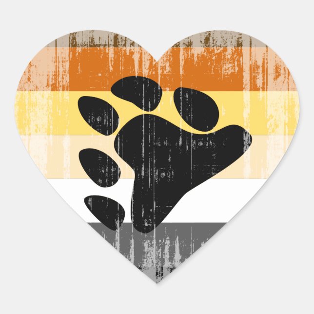 BEAR PRIDE FLAG DISTRESSED DESIGN HEART STICKER (Front)