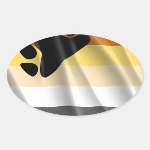 BEAR PRIDE FLAG WAVY DESIGN OVAL STICKER
