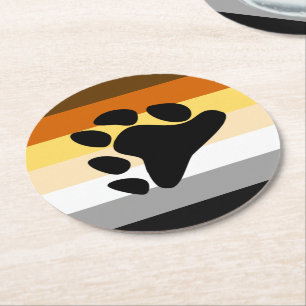 Bear Pride Flag with Paw Round Paper Coaster