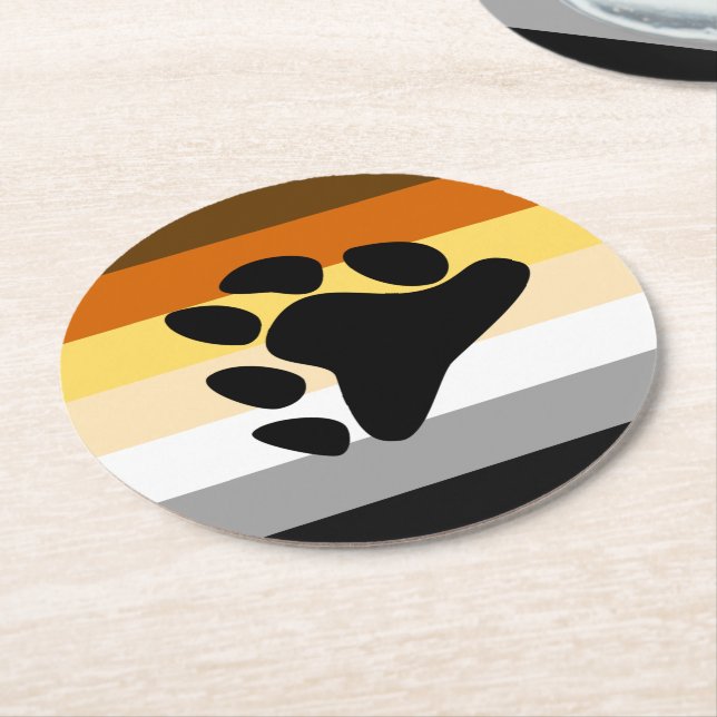 Bear Pride Flag with Paw Round Paper Coaster (Angled)