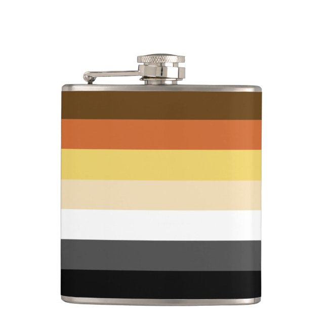 Bear Pride, Neutral Gradient Stripes, LGBTQ Pride Hip Flask (Front)
