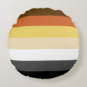 Bear Pride, Neutral Gradient Stripes, LGBTQ Pride Round Cushion