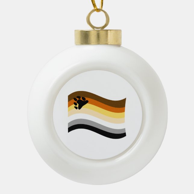 Bear Pride Paw Wavy Flag Ceramic Ball Christmas Ornament (Front)