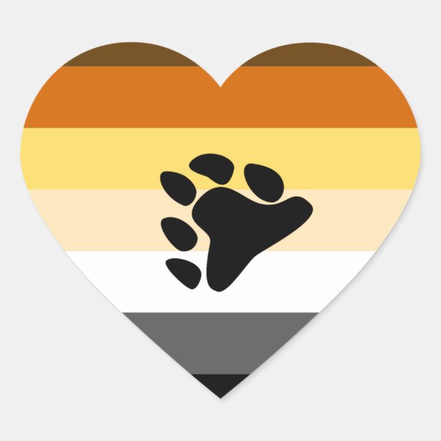 BEAR PRIDE STRIPED PAW HORIZONTAL HEART STICKER (Front)