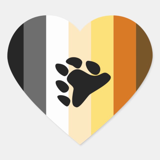 BEAR PRIDE STRIPED PAW VERTICAL HEART STICKER (Front)