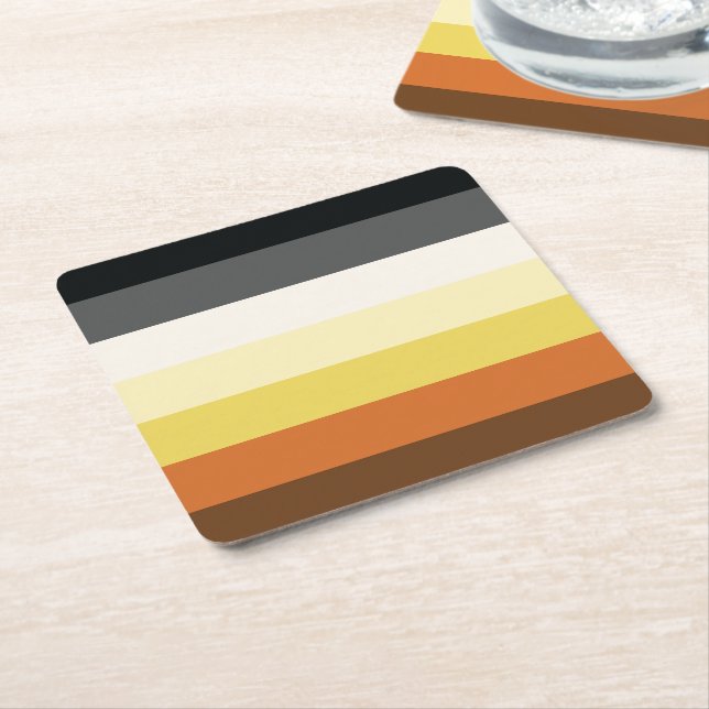 Bear Pride Stripes Square Paper Coaster (Angled)