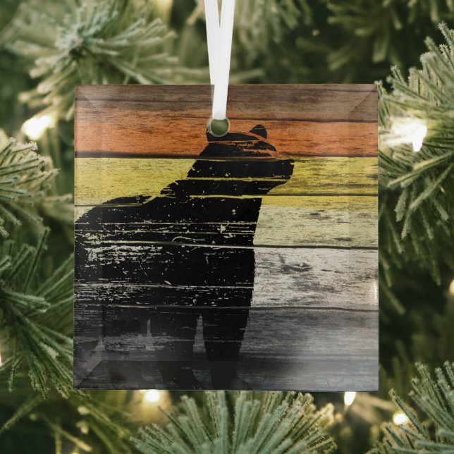 Bear Pride Wood Art Glass Tree Decoration (Insitu)