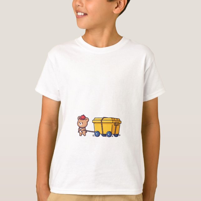 Bear Pulling Yellow Wagon Kids T-Shirt (Front)