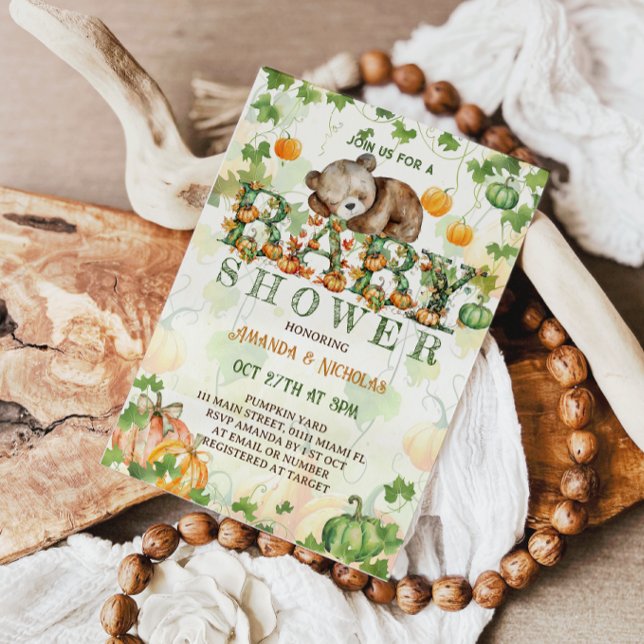 Bear Pumpkin fall Baby Shower Invitation (Creator Uploaded)