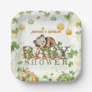 Bear Pumpkins Whimsical Fall Baby Shower Paper Plate