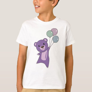 Bear Purple Flies With Balloons Sweet Animals Bear T-Shirt