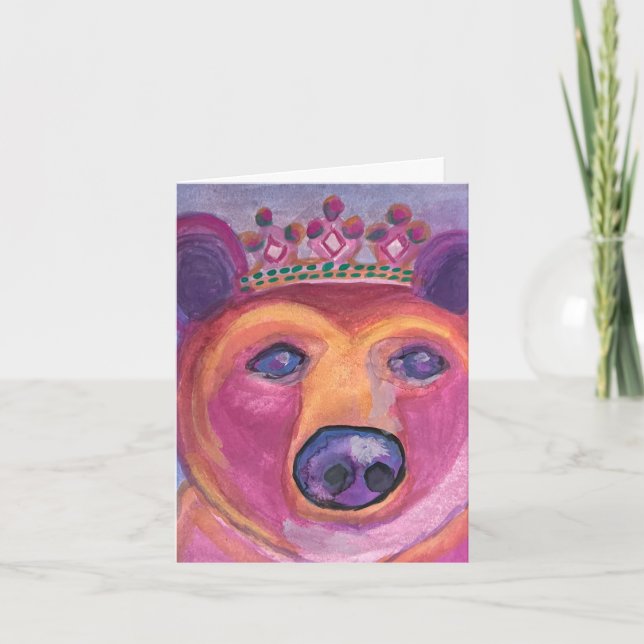 Bear Queen Painting Birthday Thank You Card (Front)