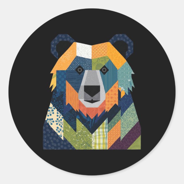 Bear Quilt Pattern For Quilting Lover Quilter Sewi Classic Round Sticker (Front)