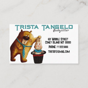 Bear Rabbit Magic Hat Babysitter Childcare Business Card