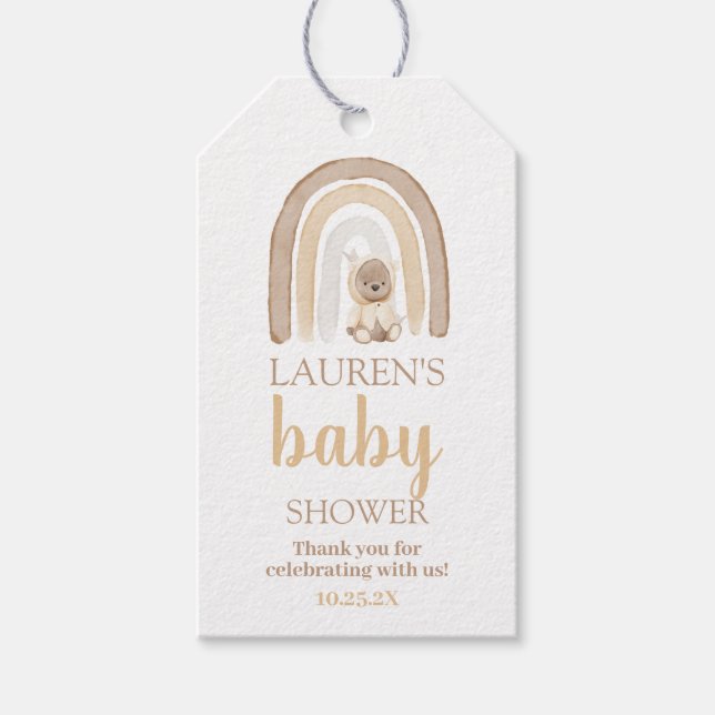 Bear Rainbow baby shower gift tags (Front)