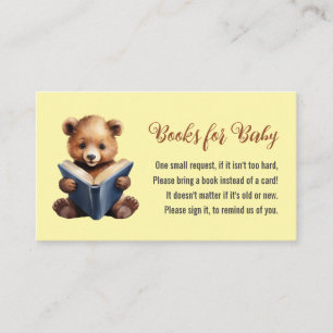 Bear Reading Books for Baby Shower Enclosure Card