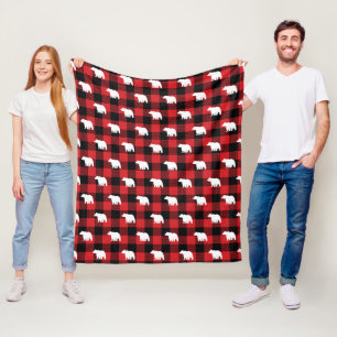 Bear Red and Black Buffalo Check Kitchen Towel Fleece Blanket
